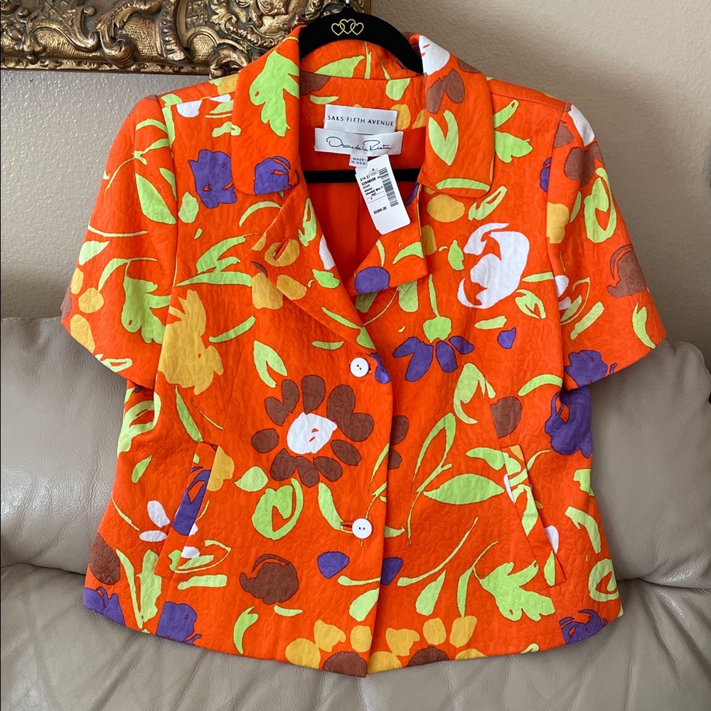 NWT.$3200 Oscar De La Renta Saks Fifth Avenue Orange Purple Floral Jacket Sz.8 - Picture 7 of 11